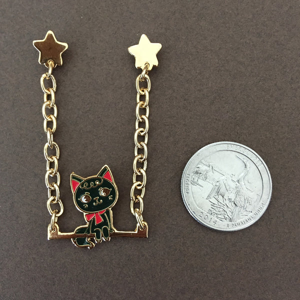 Circus: Cat on a Swing Chain Enamel Pin