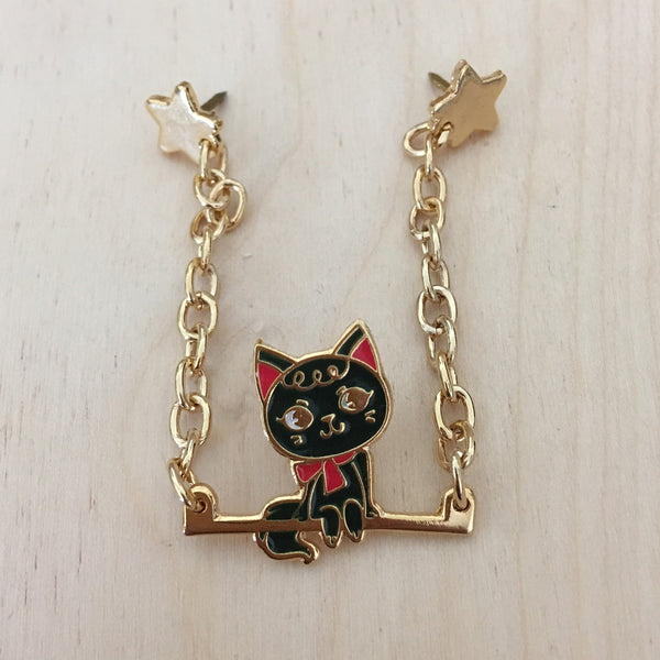 Circus: Cat on a Swing Chain Enamel Pin