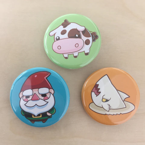 zOMG Button Set E: Lawn Gnome/ Cow / Land Shark