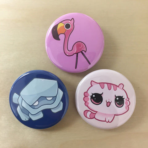 zOMG Button Set B: Rock Puppy/ Flamingo/ Ultra Satan